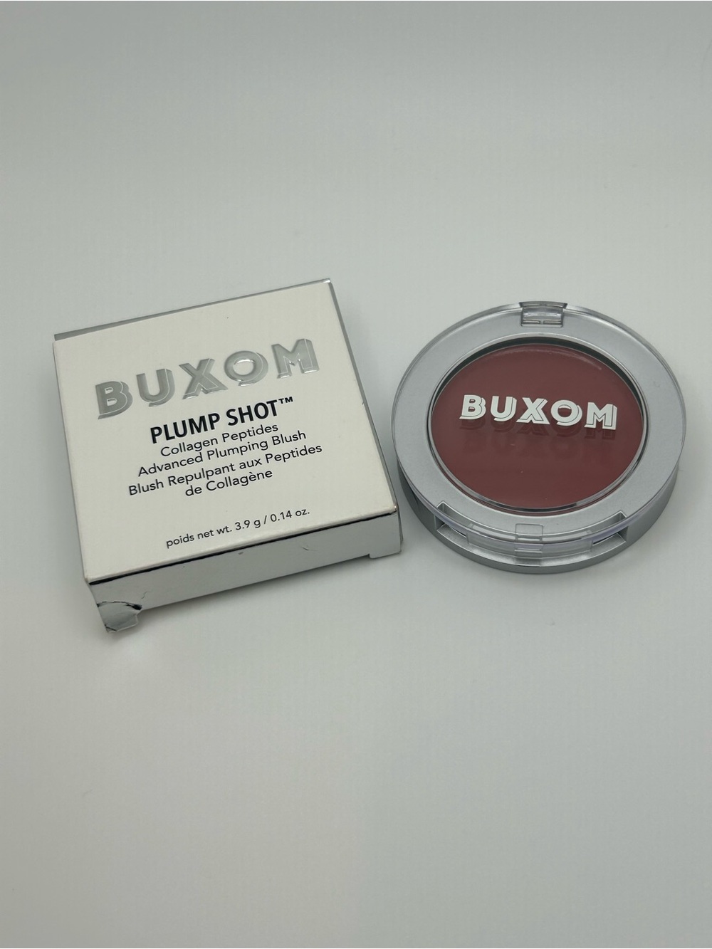 Buxom Plump Shot Plumping Blush — collagen peptides- color Cheeky Rose